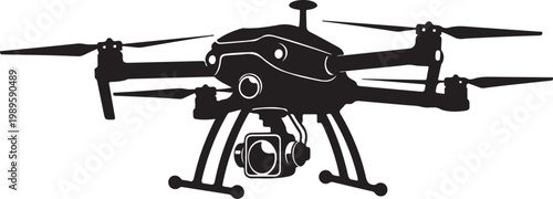 Drone, aerial, vector, black, silhouette, quadcopter, camera