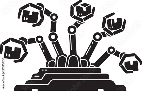 Robotic arms, industrial automation, mechanical vector, robotic assembly