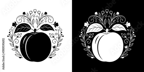 Yin Yang Peach Emblem with Floral Accents