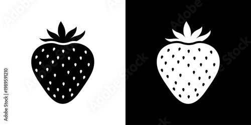 Strawberry Icons Black and White Contrast with Yin-Yang Duality