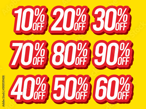 Sale Percentage Stickers Set with Comic Style Typography