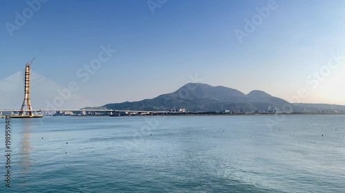 4K Tamsui coastal landscape with Mount Guanyin scenery