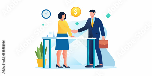 Business professionals completing a deal with a handshake and financial agreement