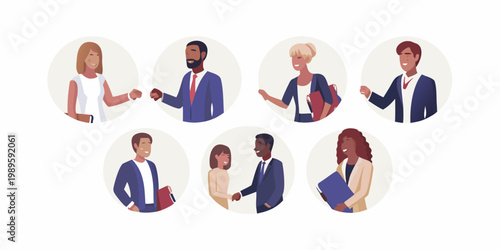 Diverse group of professionals interacting and collaborating in a modern setting