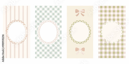 Four decorative patterned bookmarks with ornate frames and ribbons