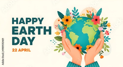 Happy earth day celebration with hands holding the globe
