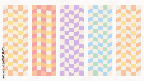 A collection of six vertically oriented wavy checkered pattern designs