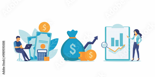 Financial growth and analysis illustrated with people and charts
