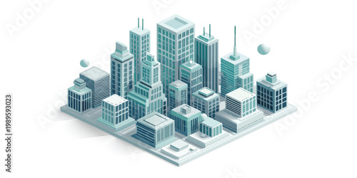 Isometric 3D render of an urban business building featuring a prominent dollar sign symbol, showcasing modern city architecture and skyscraper construction for real estate and financial design
