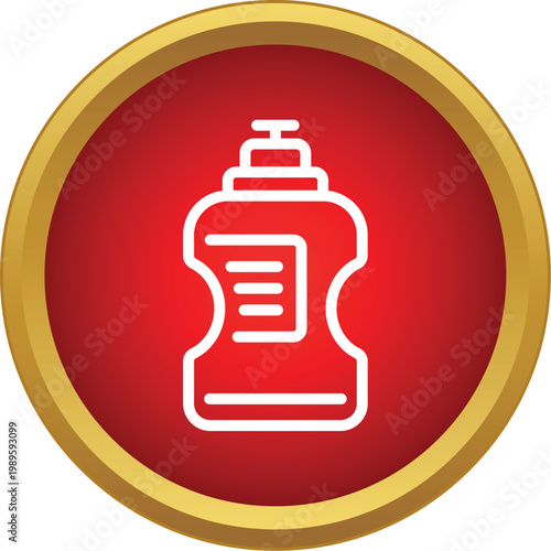 Cleaning detergent liquid soap pump bottle graphic inside a red circle with gold border
