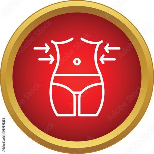 Tableau sur toile Female body torso with arrows pointing to a slimmer waistline, illustrating weig