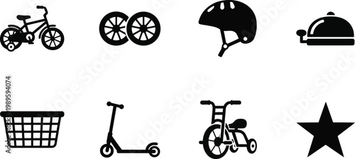 Transportation icons vector illustration with bicycle, scooter, tricycle and bike helmet flat design