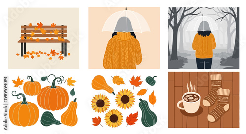 Autumn harvest season illustration featuring pumpkins and sunflowers on a transparent background perfect for lifestyle design projects