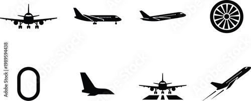 collection of various aircraft and wheel vector illustration in flat design