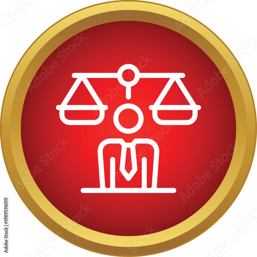 Icon of a person with scales of justice representing law and legal system
