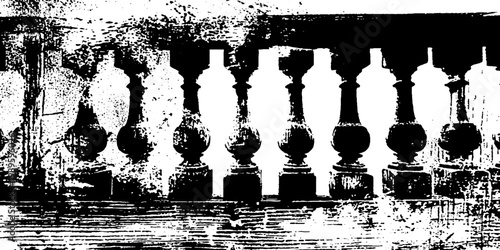 Stone balusters silhouetted against bright background on balcony