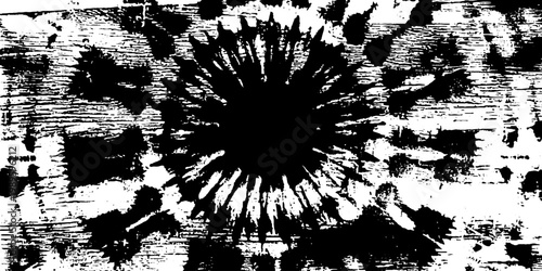 Rosette pattern burned into distressed wooden plank surface