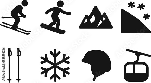 winter sports and safety equipment icons flat design vector illustration