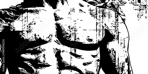 Torso wearing harness straps against distressed textured background