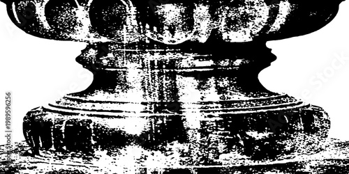 Stone urn base exhibiting distressed surface in studio frame