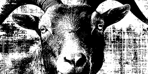 Goat frontal portrait on high contrast distressed textured background