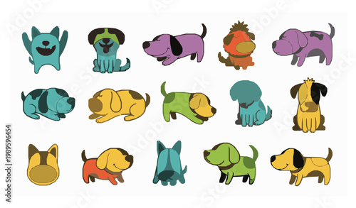 Funny dog characters doodle set cute pet vector illustration