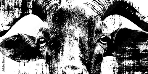 Ram facing forward on high contrast distressed textured background