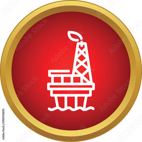 Offshore oil rig icon extracting fuel from the ocean in a red circle button