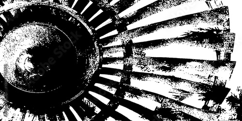 Aircraft turbine blades arranged in radial pattern close up