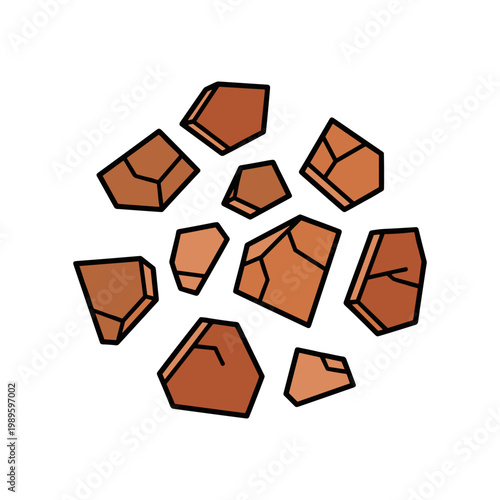 A collection of brown rocks and stones scattered randomly, showing varied shapes and sizes.