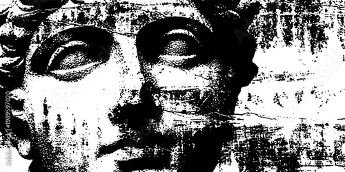 Marble bust portrait showing heavy grain and surface wear on backdrop