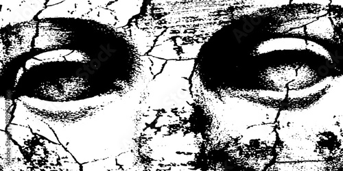 Stone face sculpture showing cracked texture in closeup