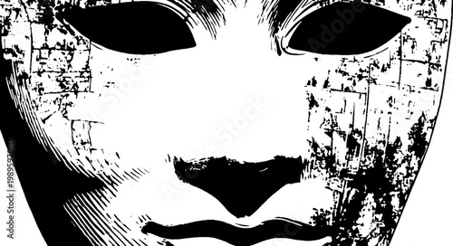 Abstract mask face with smooth areas and textured decay