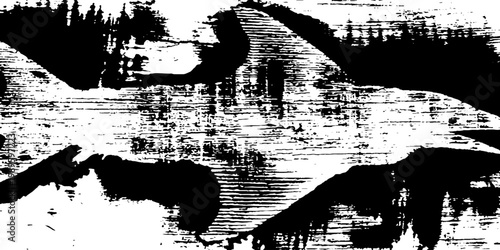 Seagull silhouette flying across weathered wooden surface