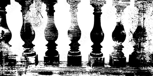 Stone balusters showing weathered texture on balcony railing