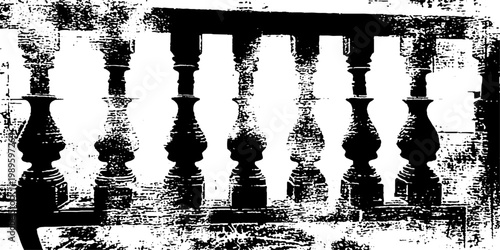 Wooden balusters arranged in repetitive pattern on balcony
