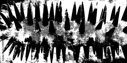 Row of spiked metal studs on distressed wooden surface closeup