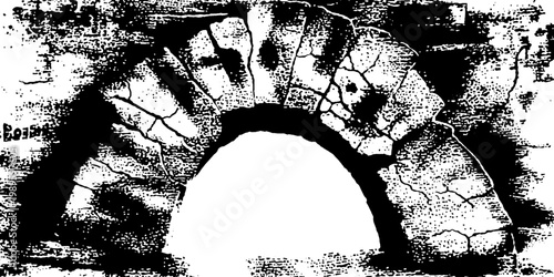 Stone arch showing cracked masonry on weathered wall background