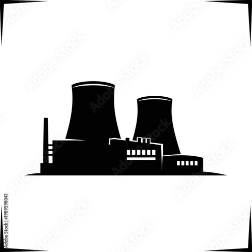 Silhouette of a Nuclear Power Plant with Cooling Towers.
