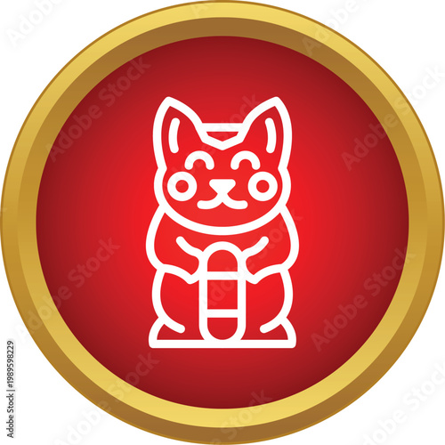 Maneki neko, a traditional japanese lucky cat, symbolizing good fortune on a red background