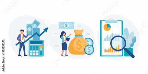 Financial growth and analysis illustrated with people and data charts