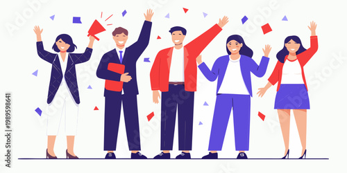 Celebratory team of diverse professionals enjoying a successful moment together