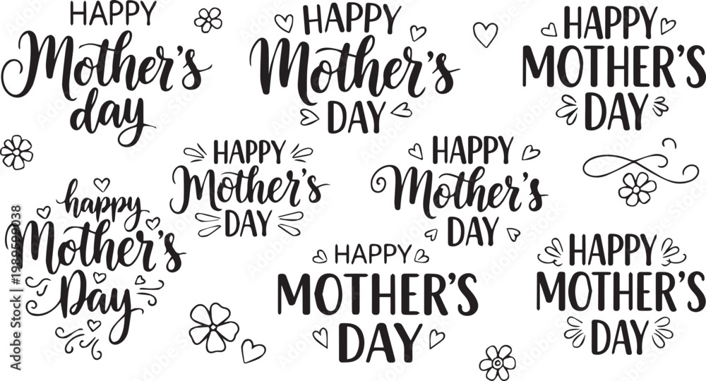 Obraz premium Happy Mother's Day Calligraphy Lettering and Typography Set