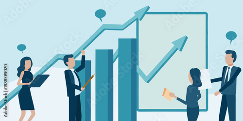 Business professionals analyze growth charts and data for increasing success
