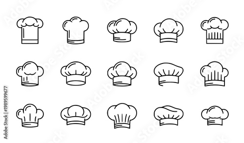 Foto Chef hat outline icon set with editable stroke for restaurant branding menu and