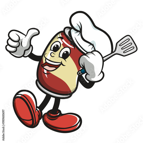 Cola is standing with bring spatula and showing thumb up