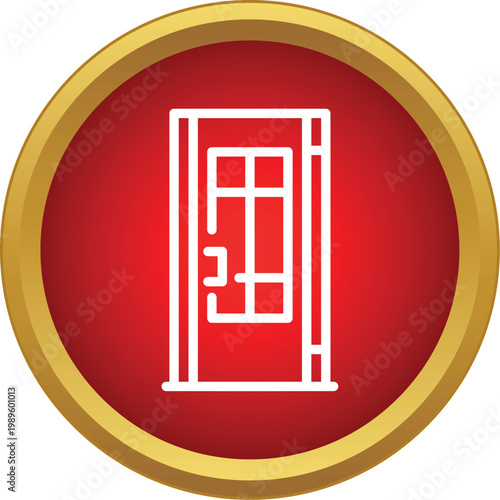 Door icon showing entrance, exit, and accessibility in a red circle with gold border