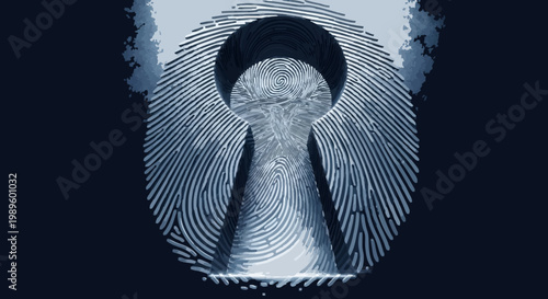 Fingerprint keyhole symbolizing digital security and access, representing data protection and personal identity verification in the modern technological landscape