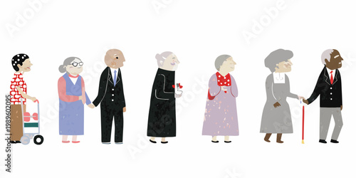 Diverse group of people holding hands in a line illustration