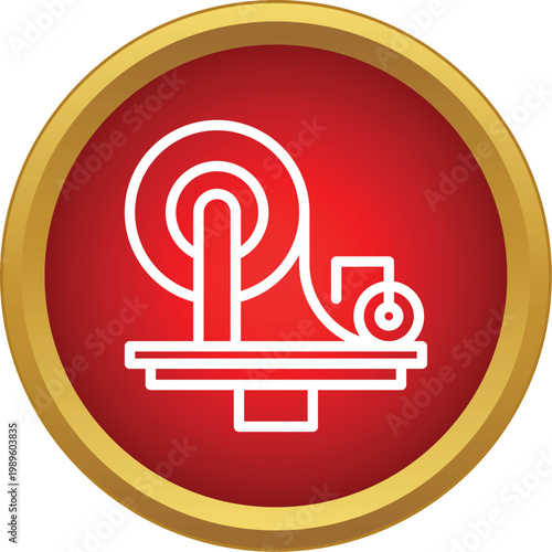 Spinning wheel in an outline icon style presenting fiber arts